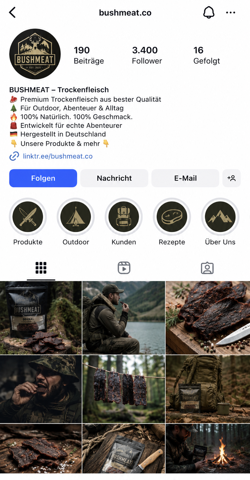 Bushmeat - Instagram profile screenshot showcasing food and culinary content