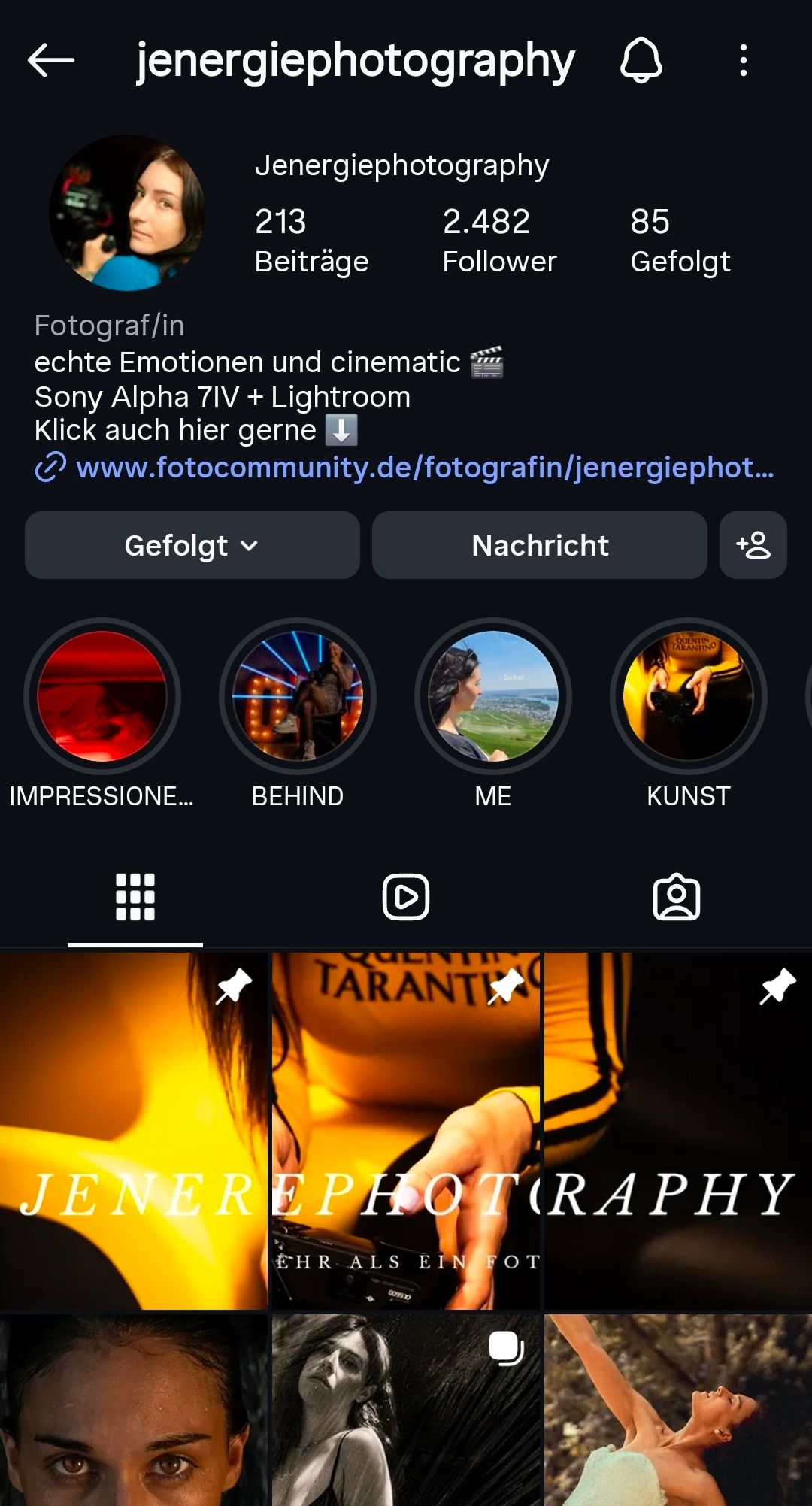 Jenergie Photography - Instagram profile screenshot showcasing professional portfolio and content strategy